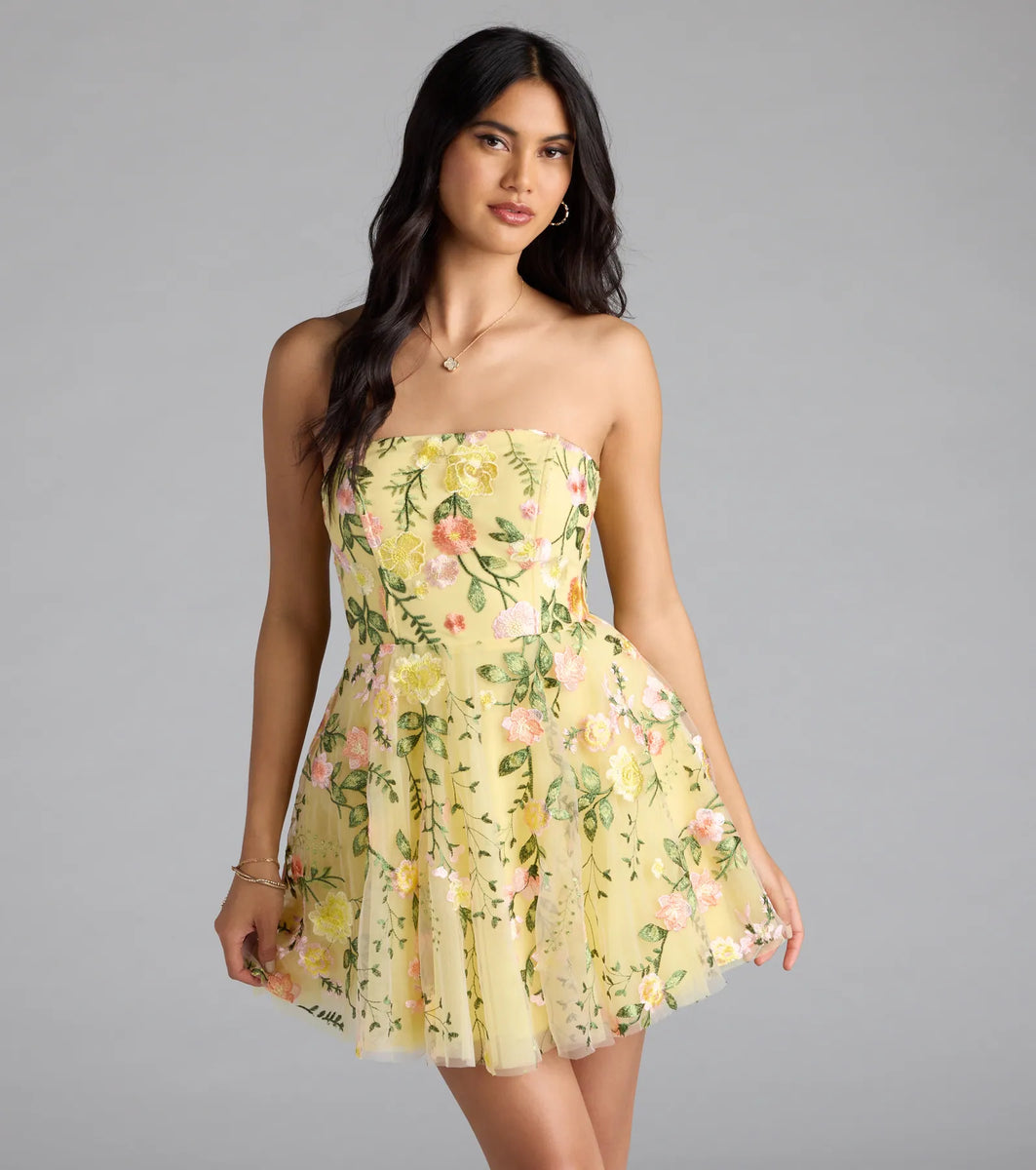 Emilliana Lace-Up Floral Embroidered Skater Dress | Windsor Emilliana Lace-Up Floral Embroidered Skater Dress | Windsor