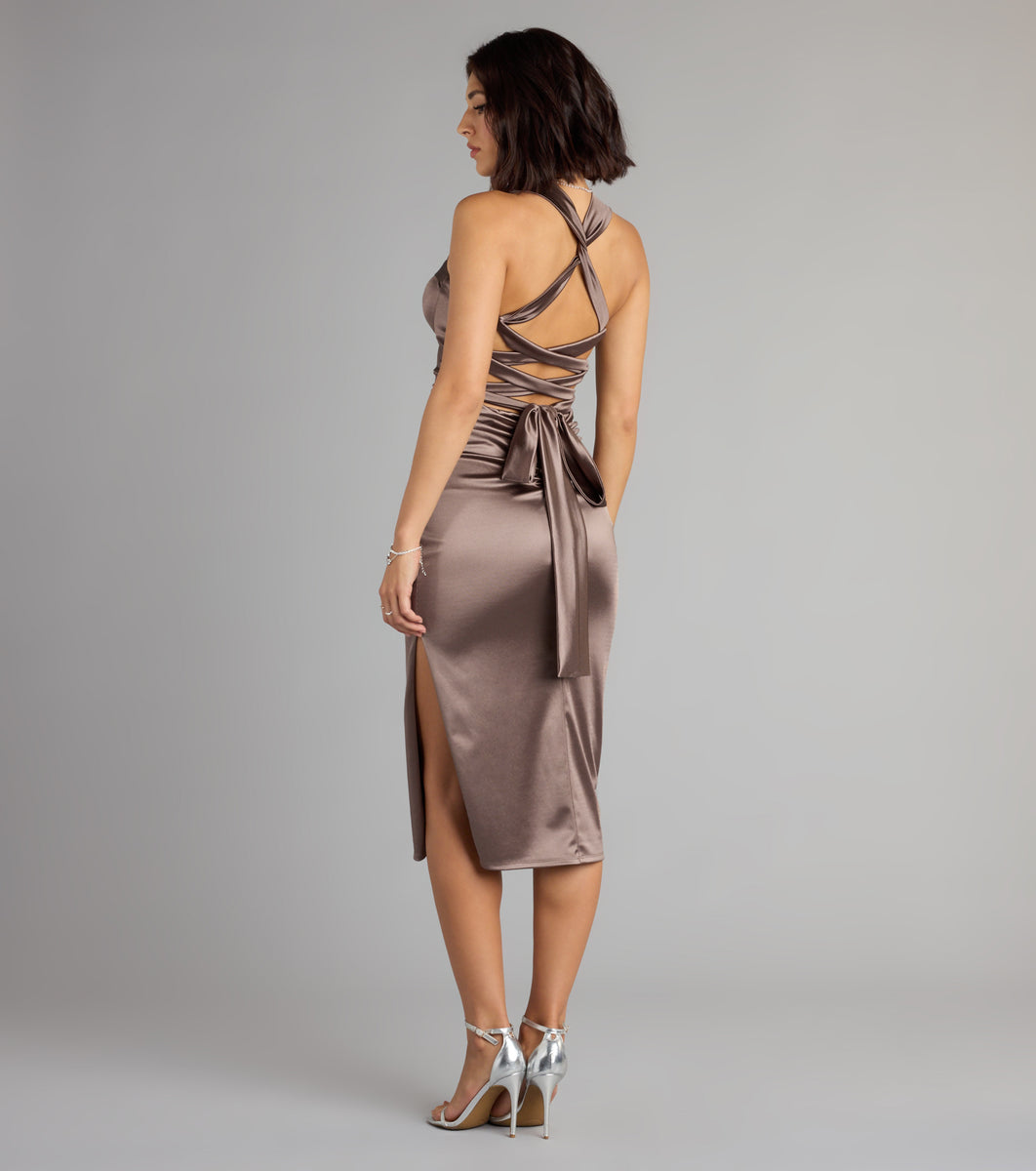 Jane Satin Lace-Up Midi Formal Dress | Windsor Jane Satin Lace-Up Midi Formal Dress | Windsor