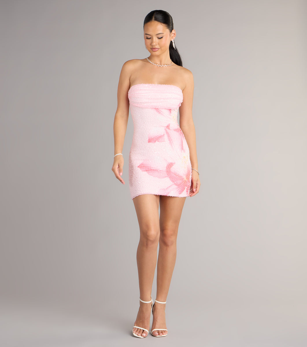 Hilary Tropical Floral Bead Mini Dress Hilary Tropical Floral Bead Mini Dress