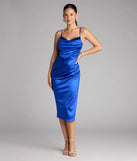 Style your seasonal looks with the Maggie Satin Bodycon Formal Dress, a trend-right, royal blue fall dress designed for any plan on your calendar with new and unqiue details.