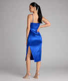 The Maggie Satin Bodycon Formal Dress is your new go-to royal blue dress—effortless, versatile, and made to update your fall style in seconds.
