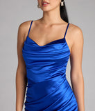 Style your seasonal looks with the Maggie Satin Bodycon Formal Dress, a trend-right, royal blue fall dress designed for any plan on your calendar with new and unqiue details.