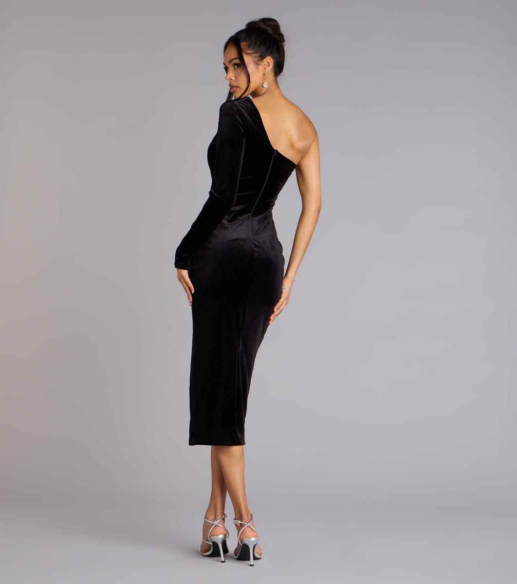 Marleigh Velvet One-Shoulder Midi Dress | Windsor
