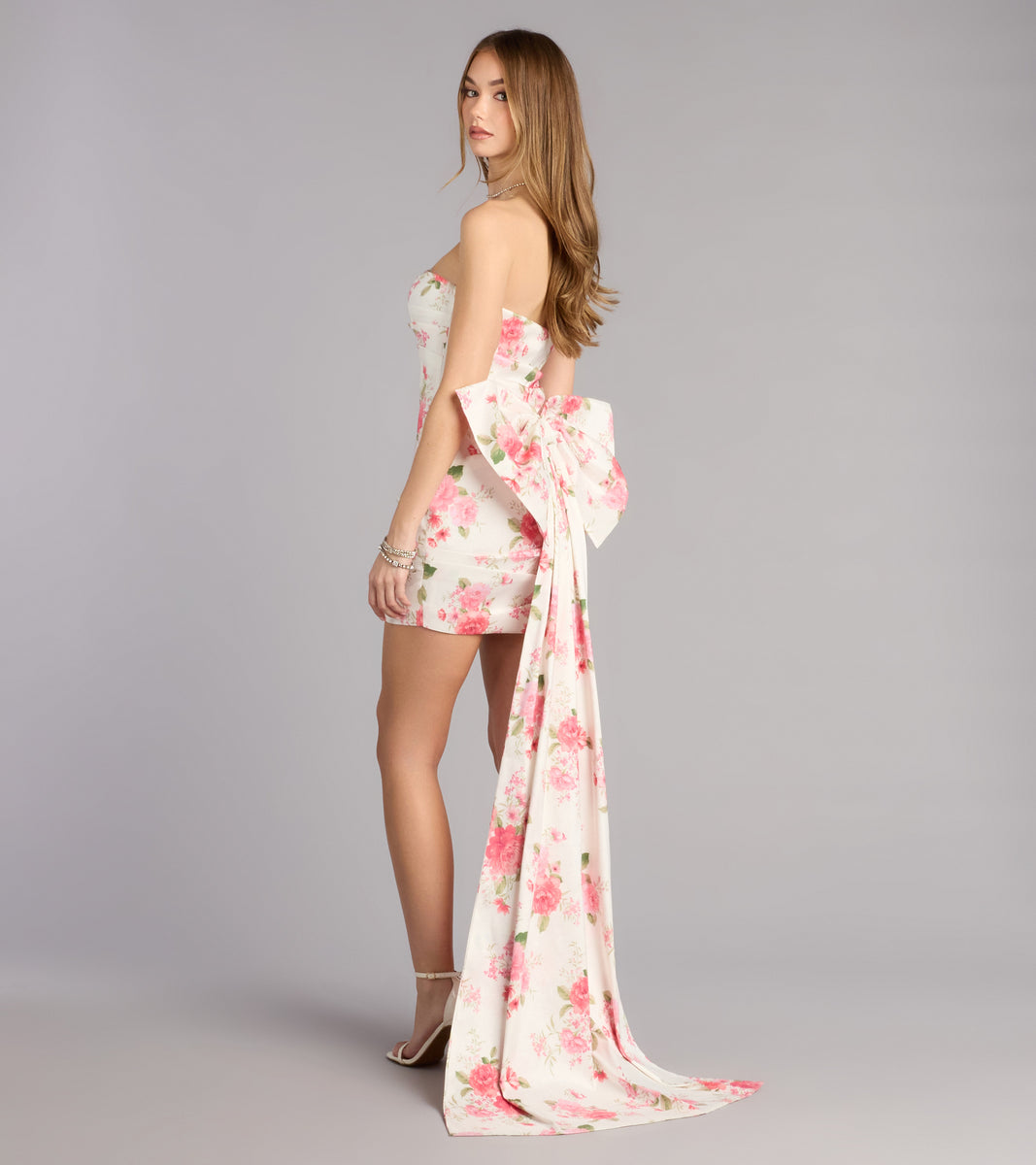 loraine mini dress in leopard Loraine Floral Bow Mini Dress in Pink | Size: L | Knit Fabric/Woven Fabric