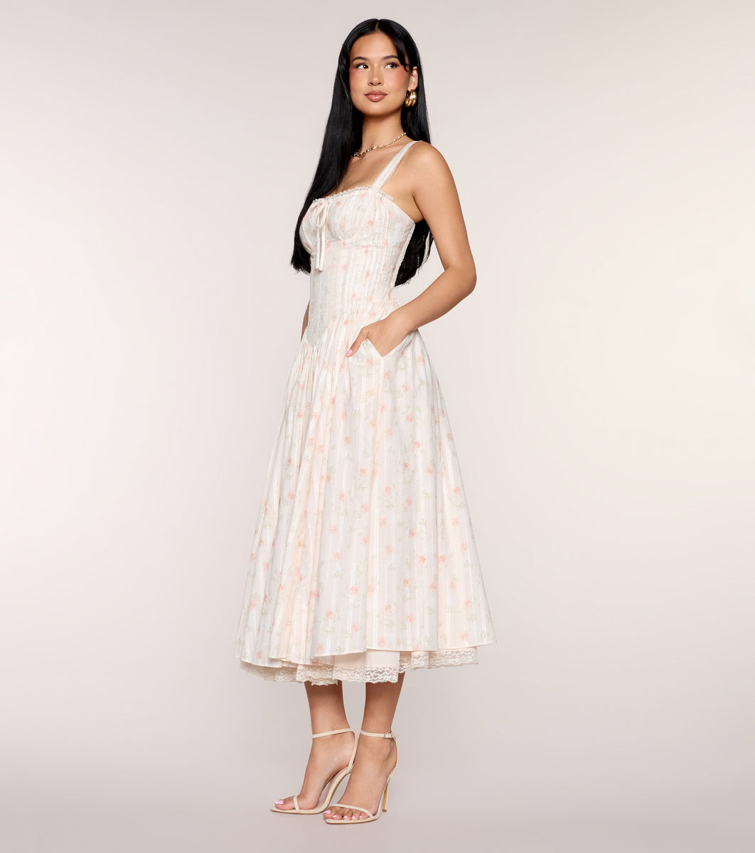 floral midi dress formal Francine A-Line length hem Color:Fuchsia Bouquet Bohemian dress sewing pattern dog wedding outfit