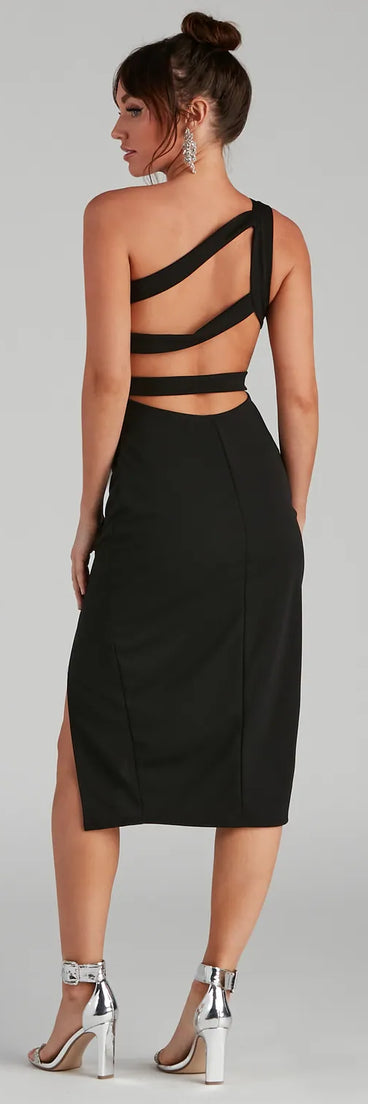 Summer Crepe One-Shoulder Midi Party Dress