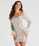 Jolie Sequin Feather Cuff Mini Dress