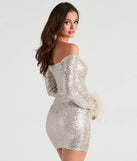 Jolie Sequin Feather Cuff Mini Dress