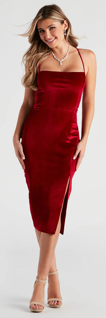 Kat Formal Velvet Slit Midi Dress