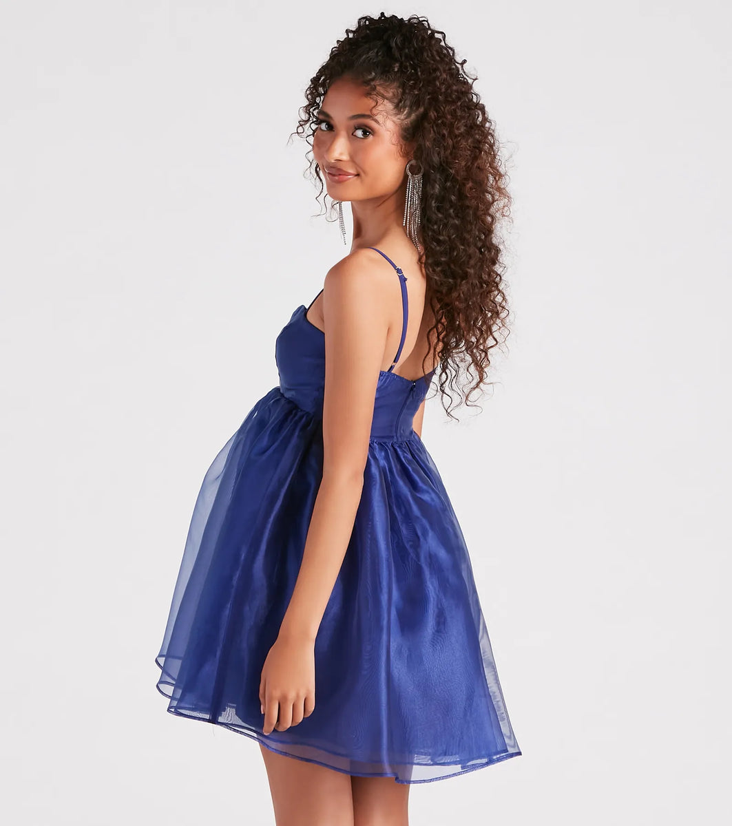 Tie Back Square Neck Velvet Babydoll Dress