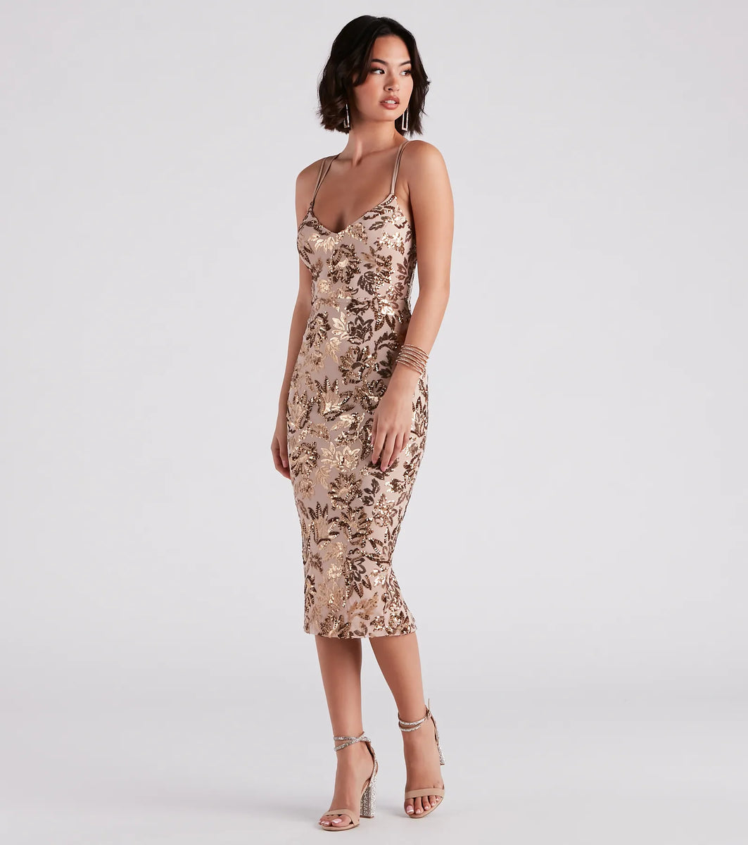 ADORA Floral Grecian Neck Midi Dress main image 1