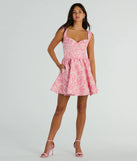 Elevate your winter wardrobe with the Cassie Corset Floral Jacquard Party Skater Dress— a party-ready pink cocktail dress featuring seasonal accents and a sophisticated style, ideal for semi-formal holiday events from family dinners to NYE celebrations.