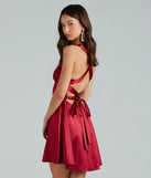 Macie Formal Satin Lace-Up Skater Dress