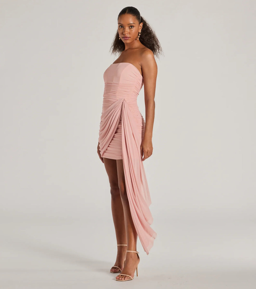 Kaiya Strapless Bodycon Ruched Mesh Mini Dress | Windsor Kaiya Strapless Bodycon Ruched Mesh Mini Dress | Windsor