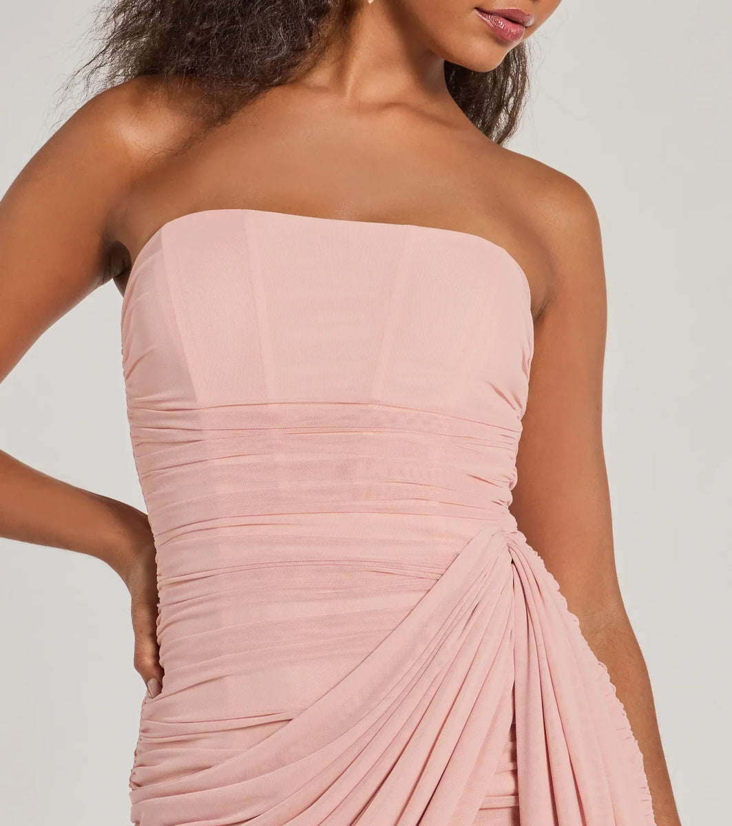 Kaiya Strapless Bodycon Ruched Mesh Mini Dress | Windsor Kaiya Strapless Bodycon Ruched Mesh Mini Dress | Windsor