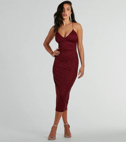 You'll be the best dressed in the Lynn Strappy Back Glitter Midi Formal Dress as your summer formal dress with unique details from Windsor.
