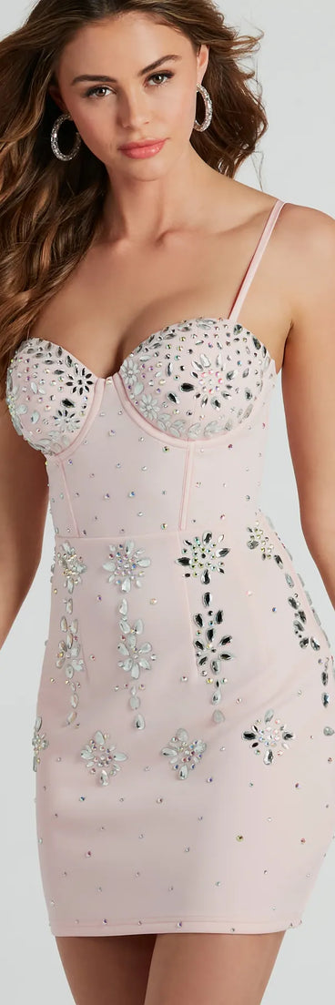 The Alexa Formal Rhinestone Crepe Corset Mini Dress is a mini dress that will make a statement with its short hemline and on-trend details to have you ready for any event!