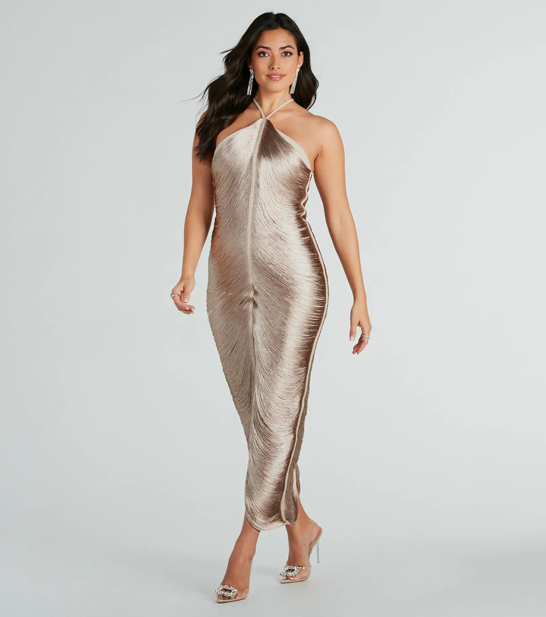 Carolina Formal Fringe High Neck Maxi Dress | Windsor Carolina Formal Fringe High Neck Maxi Dress | Windsor