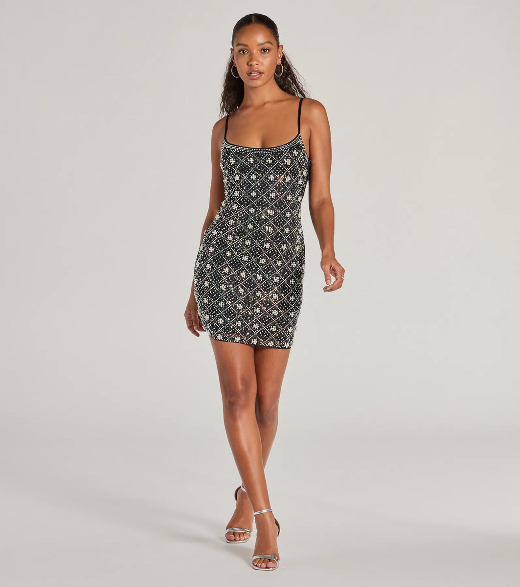 Sophie Scoop Neck Rhinestone Faux Pearl Mini Dress | Windsor Sophie Scoop Neck Rhinestone Faux Pearl Mini Dress | Windsor