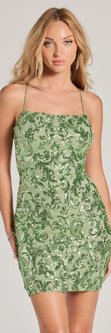 Turn heads in the beaming Brynlee Sequin Embroidered Bodycon Dress, a stunning sage sequin dress designed to add sparkle and elegance to your next night out or special occasion.