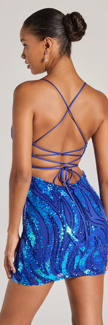 Revamp your 2025 wardrobe with this chic addition, the Kitana V-Neck Lace-Up Sequin Formal Dress in royal blue, perfect for elevating your style in the new year.