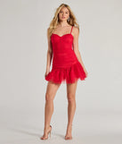 The Lottie Ruched Tulle Corset Mini Dress is a red dress, an essential holiday or NYE dress that pairs chic style with versatility making it perfect for cocktail events, New Year's Eve parties, or as a winter wedding guest look.