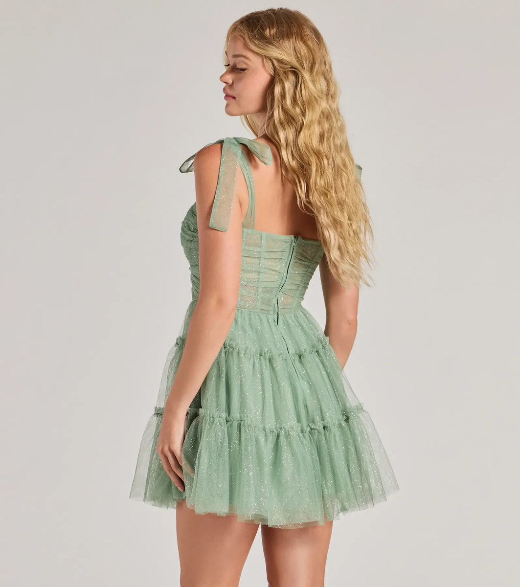 Lizzy Ruffled Glitter Mesh Skater Dress | Windsor Lizzy Ruffled Glitter Mesh Skater Dress | Windsor