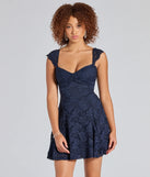 Own every entrance in the Ayzel Lace-Up A-Line Glitter Lace Dress, a navy blue party dress perfect for milestone birthdays and grad parties, or dancing through summer nights and unforgettable bachelorette celebrations.