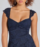 Own every entrance in the Ayzel Lace-Up A-Line Glitter Lace Dress, a navy blue party dress perfect for milestone birthdays and grad parties, or dancing through summer nights and unforgettable bachelorette celebrations.
