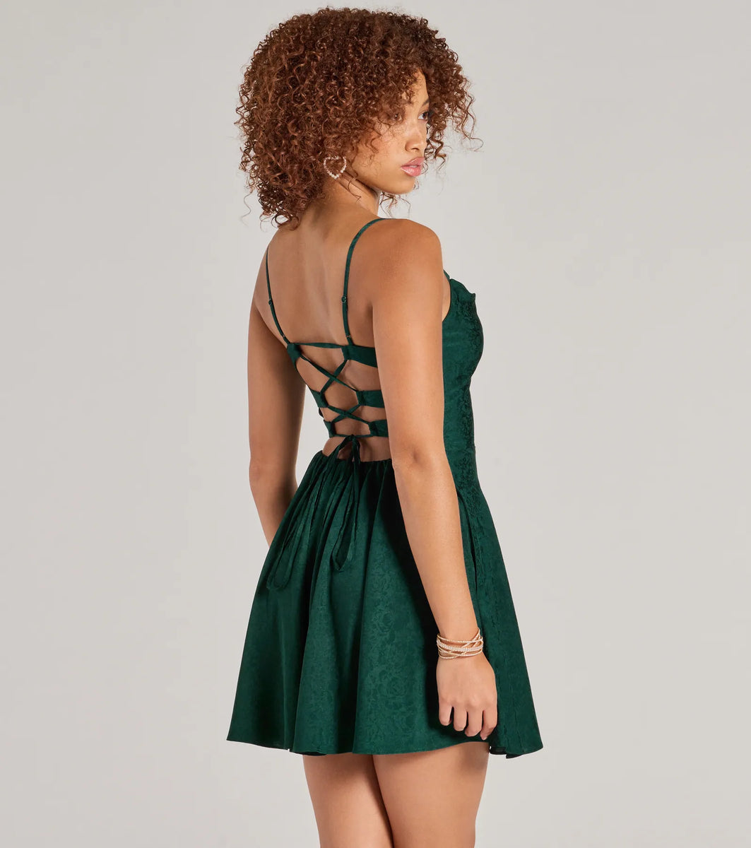 Jianna Floral Satin Short A-Line Dress | Windsor Jianna Floral Satin Short A-Line Dress | Windsor