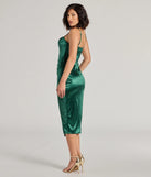 The Myla Corset Satin Asymmetrical Midi Dress is an elegant hunter green formal dress in a rich seasonal color and with unique design accents that make dressing up for winter parties, holiday balls, or festive gatherings effortless!