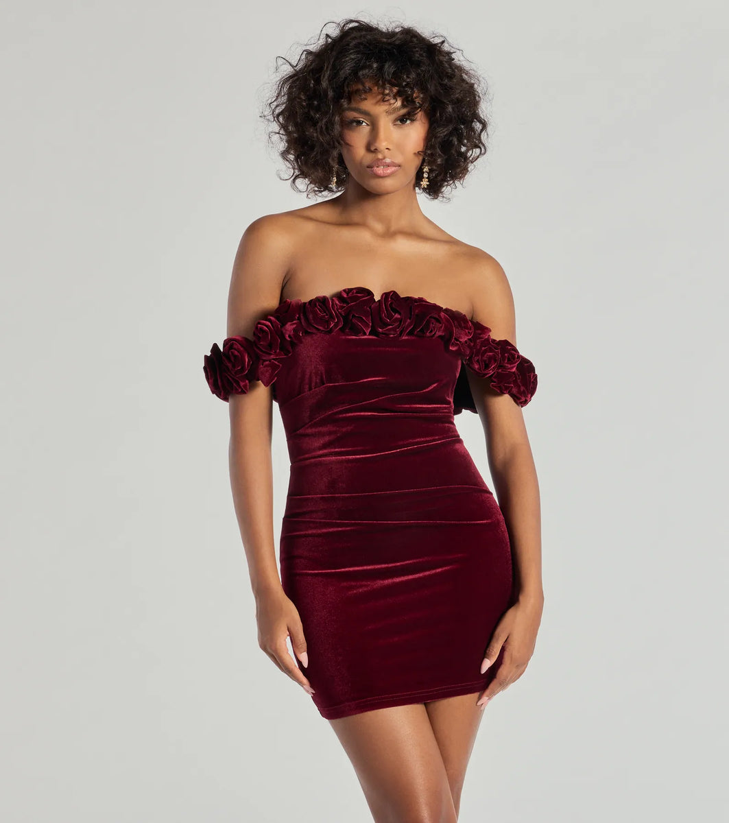 Dominique Floral Velvet Off The Shoulder Mini Dress Dominique Floral Velvet Off The Shoulder Mini Dress