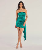Make a statement in the Carlene Ruched Satin Bodycon Mini Dress, a teal bodycon dresses that blends unique design details with a tight silhouette for a head-turning holiday or New Year's eve dress.