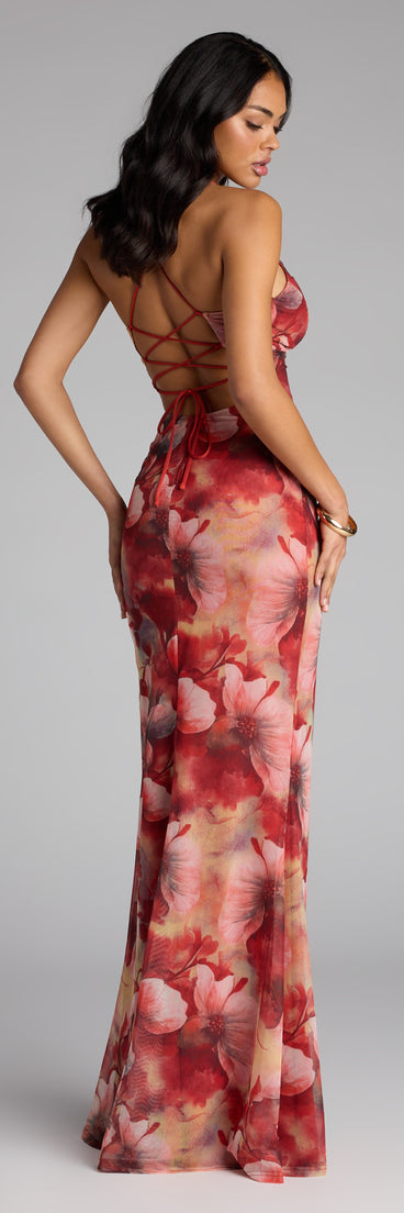 Sloane Floral Mesh High Slit Mermaid Dress