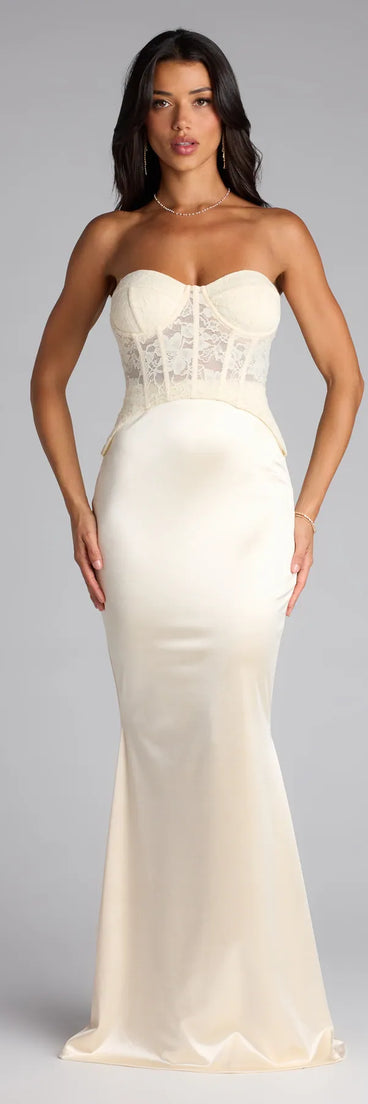 The Ciara Lace Corset Satin Mermaid Formal Dress is your new go-to ivory dress—effortless, versatile, and made to update your fall style in seconds.