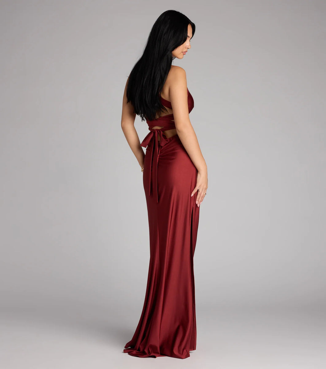 【新品】　Emboridered Lace Back Dress Zumra Sequin-Embroidered V-Neck Illusion Gown | Tadashi Shoji