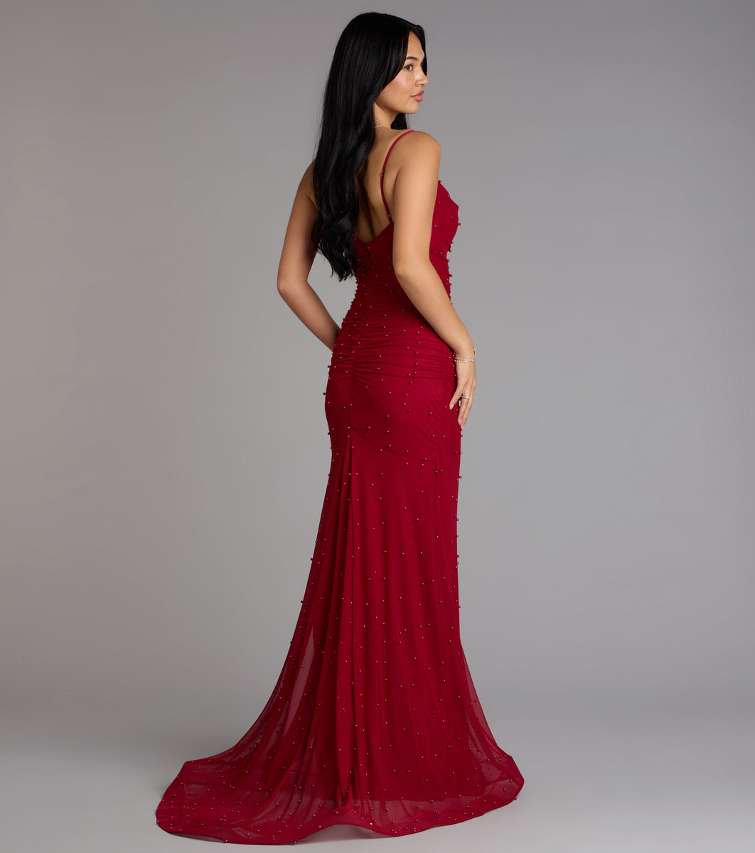 fay off the shoulder faux pearl mermaid dress Adrianna Formal Rehearsal Dinner Champagne Gold Gold Bridesmaid Style-Color-Dim:AP1E213013_AA402_M Size:XL/XXL | fits size US 16-18 | Long-sleeve inner | Preorder ships in ~2 weeks
