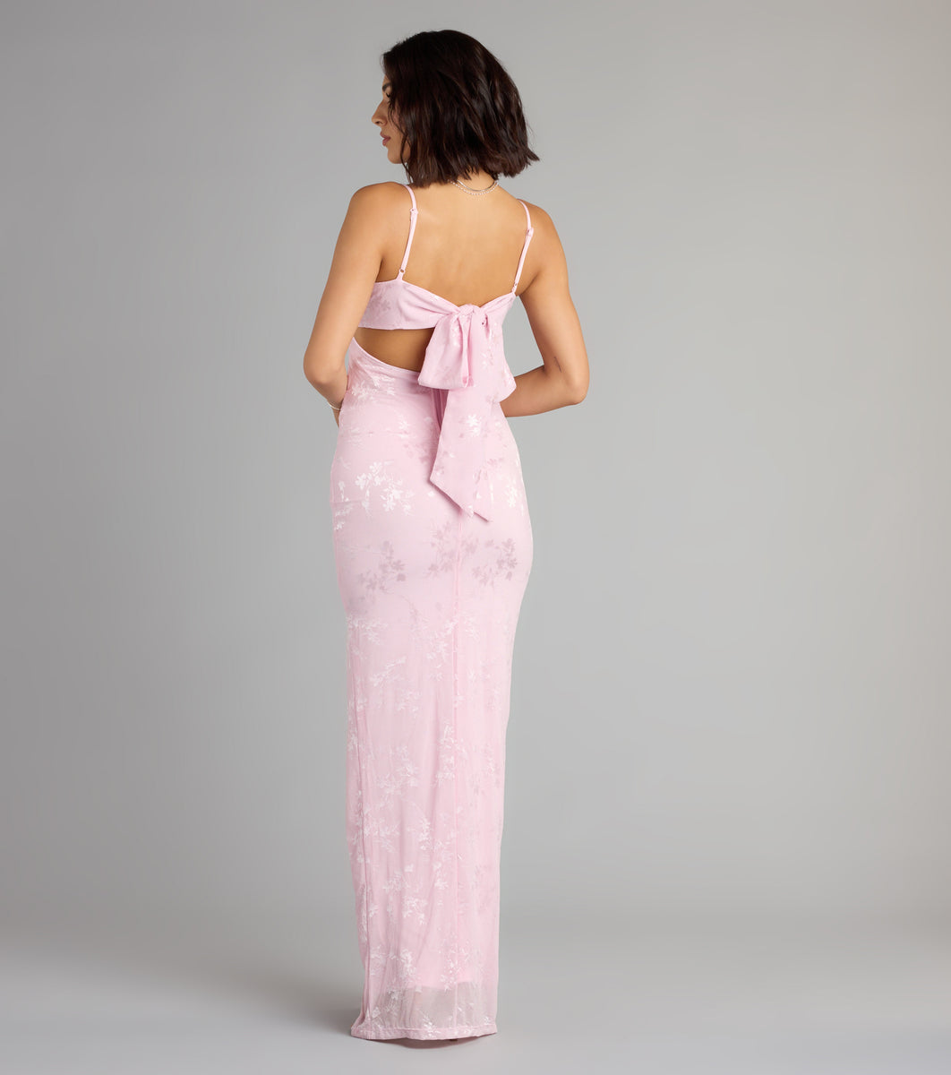 Gabriella Floral Embroidered Tie Back Formal Dress Gabriella Floral Embroidered Tie Back Formal Dress