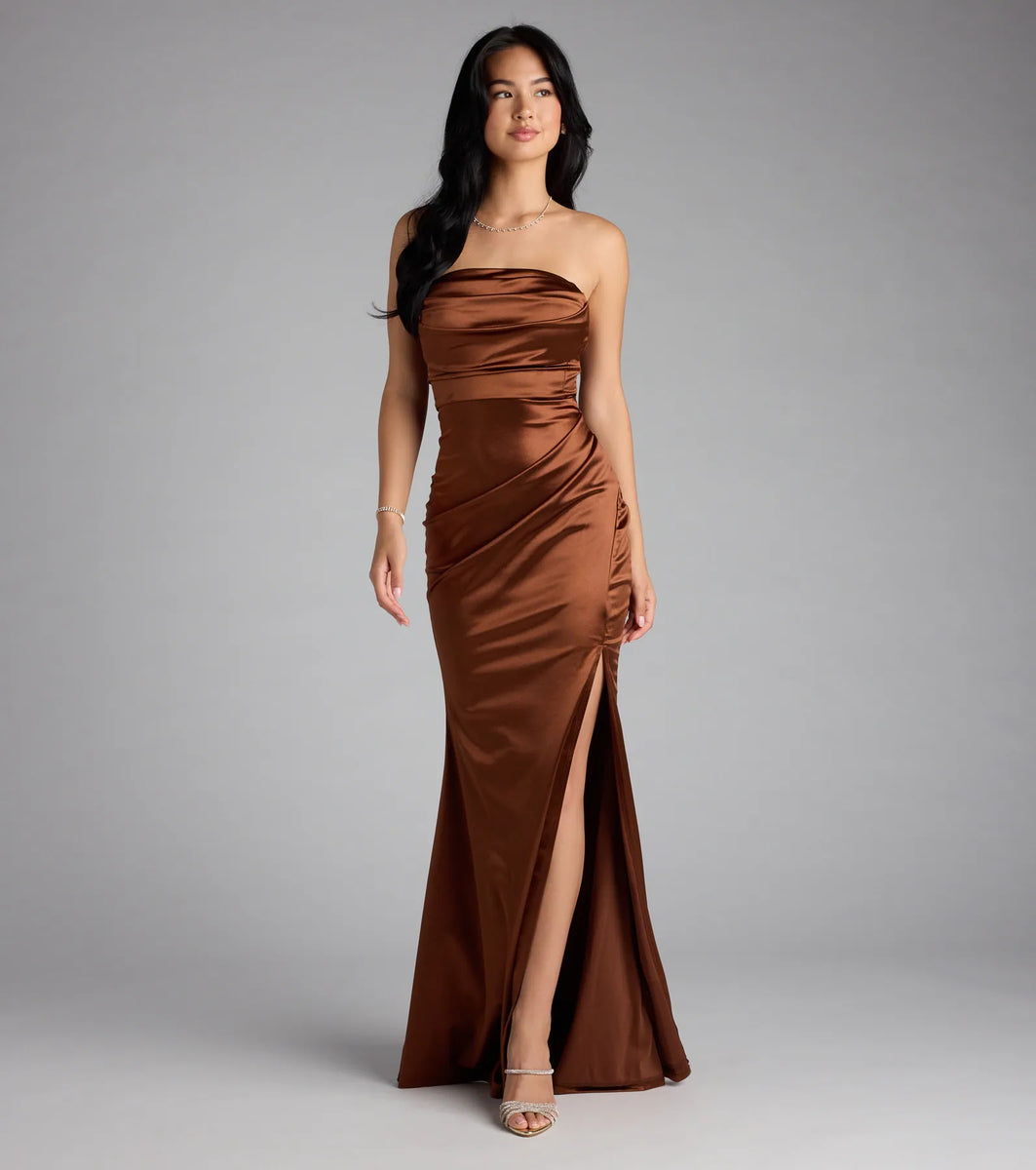 elin satin evening dress Elain Satin Off Shoulder Midi Dress main image 1