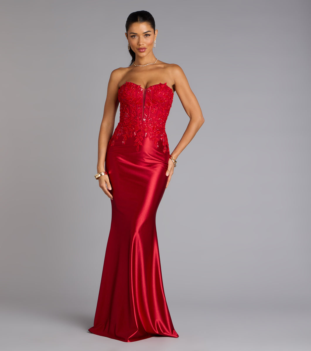 Valeria Satin Lace Corset Mermaid Formal Dress Valeria Satin Lace Corset Mermaid Formal Dress