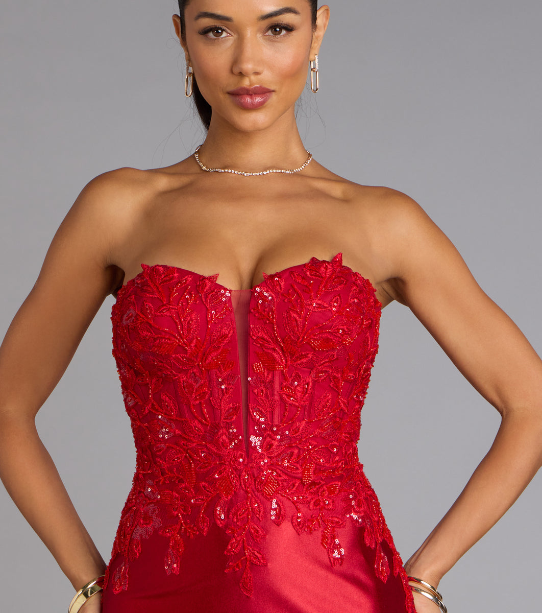 Valeria Satin Lace Corset Mermaid Formal Dress | Windsor Valeria Satin Lace Corset Mermaid Formal Dress | Windsor