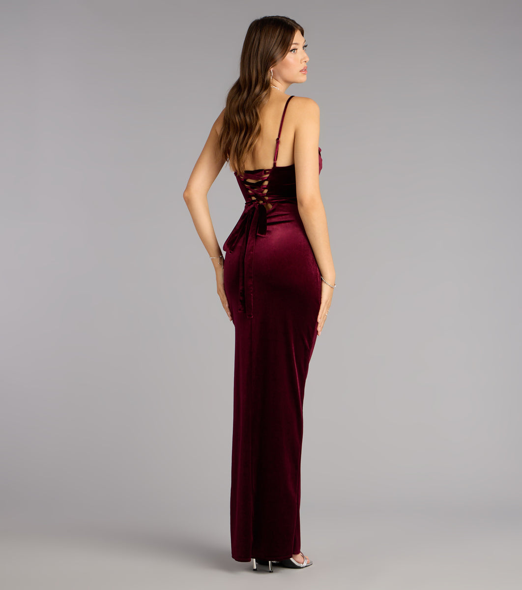 Sloane Velvet Lace-Up Column Dress