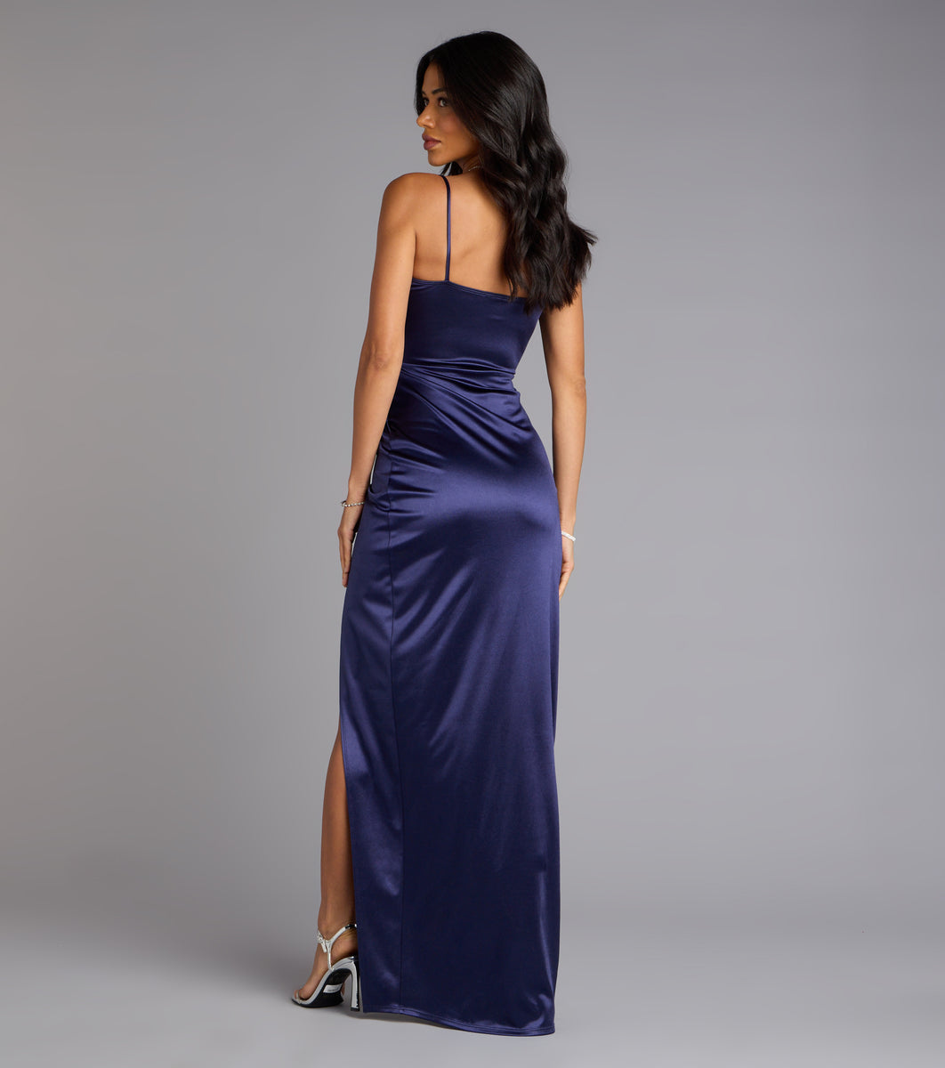 Mayra Formal Satin Slit Long Dress | Windsor Mayra Formal Satin Slit Long Dress | Windsor