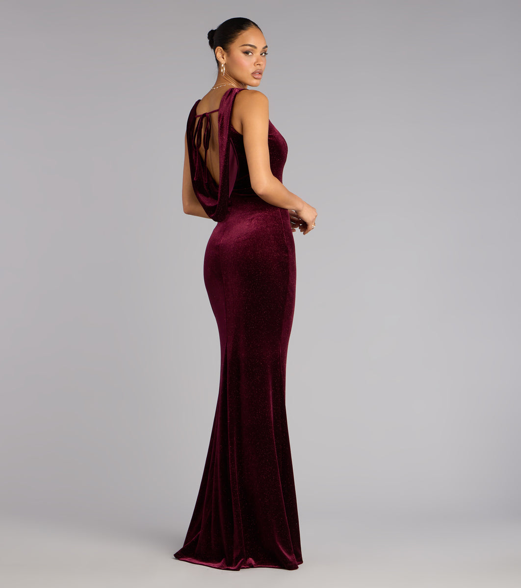 chinese dress ladies Windsor Miriam Floral Velvet Mermaid Formal Dress in Burgundy | Size: L