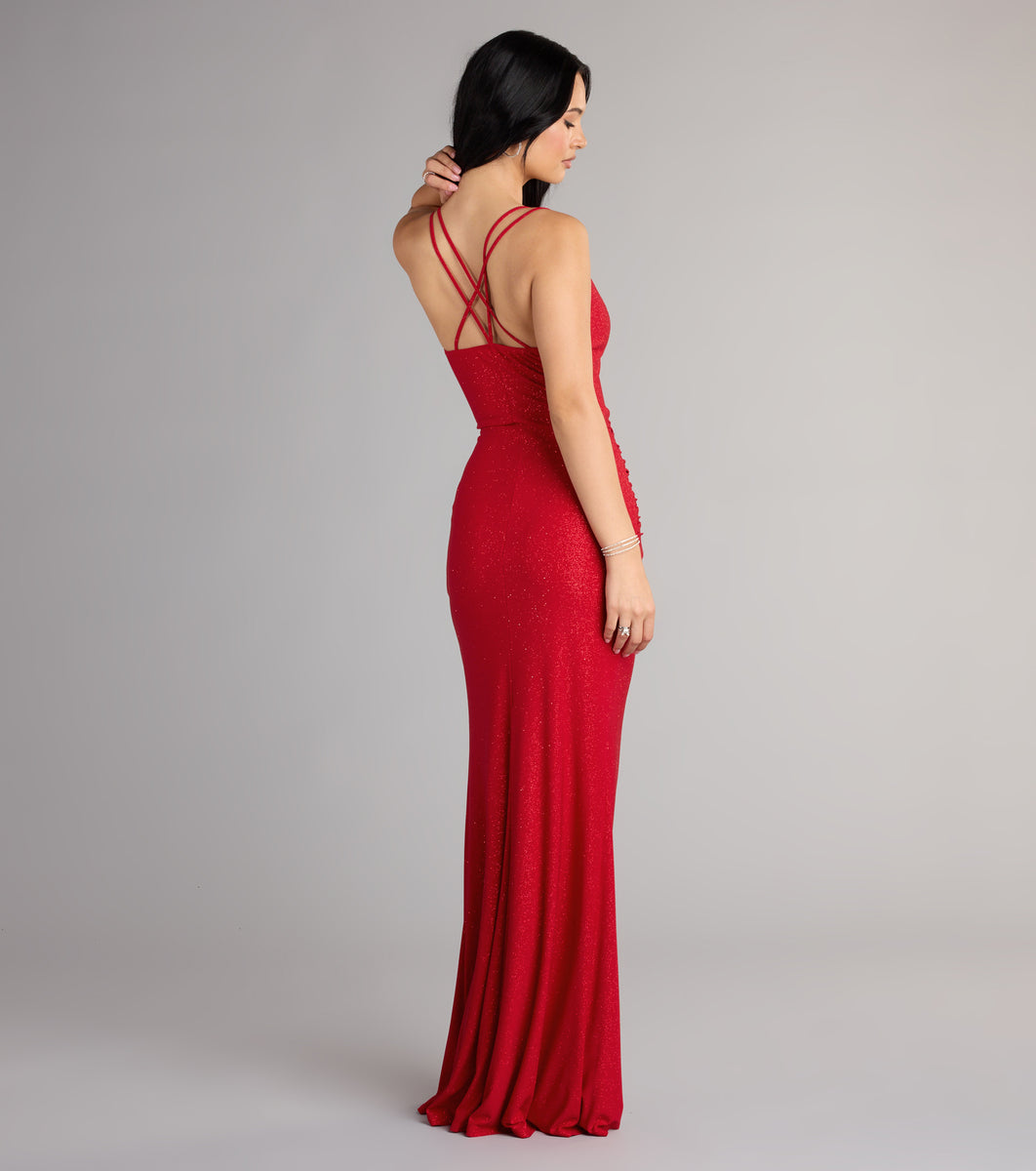 halsey formal glitter ruffled mermaid dress Riley Glitter Ruffle Slit Mermaid Formal Dress