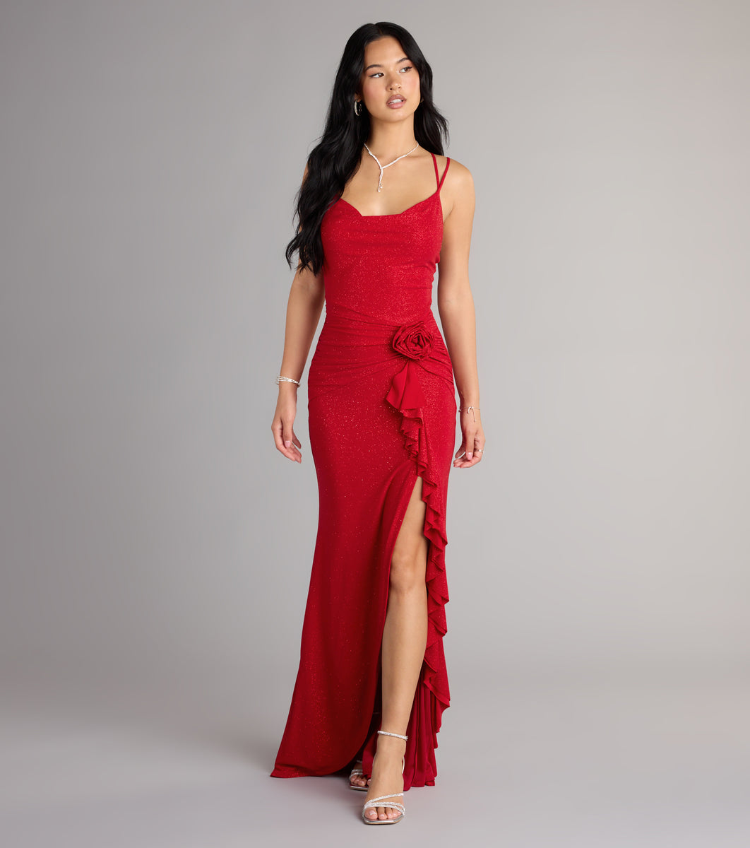 Riley Glitter Ruffle Slit Mermaid Formal Dress | Windsor
