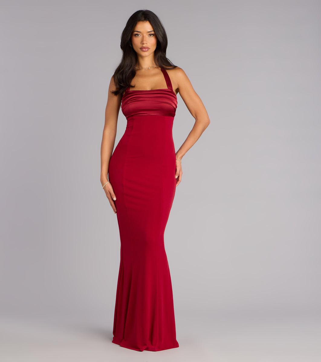 Christine Satin Halter Mermaid Formal Dress | Windsor