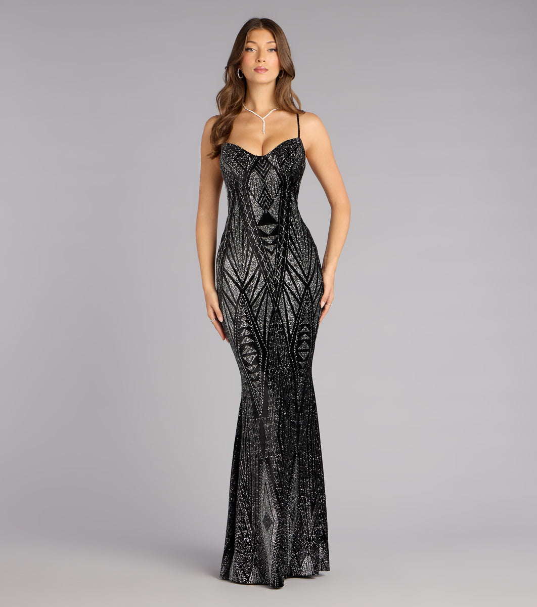 Barbra Glitter Velvet Lace-Up Formal Dress & Windsor