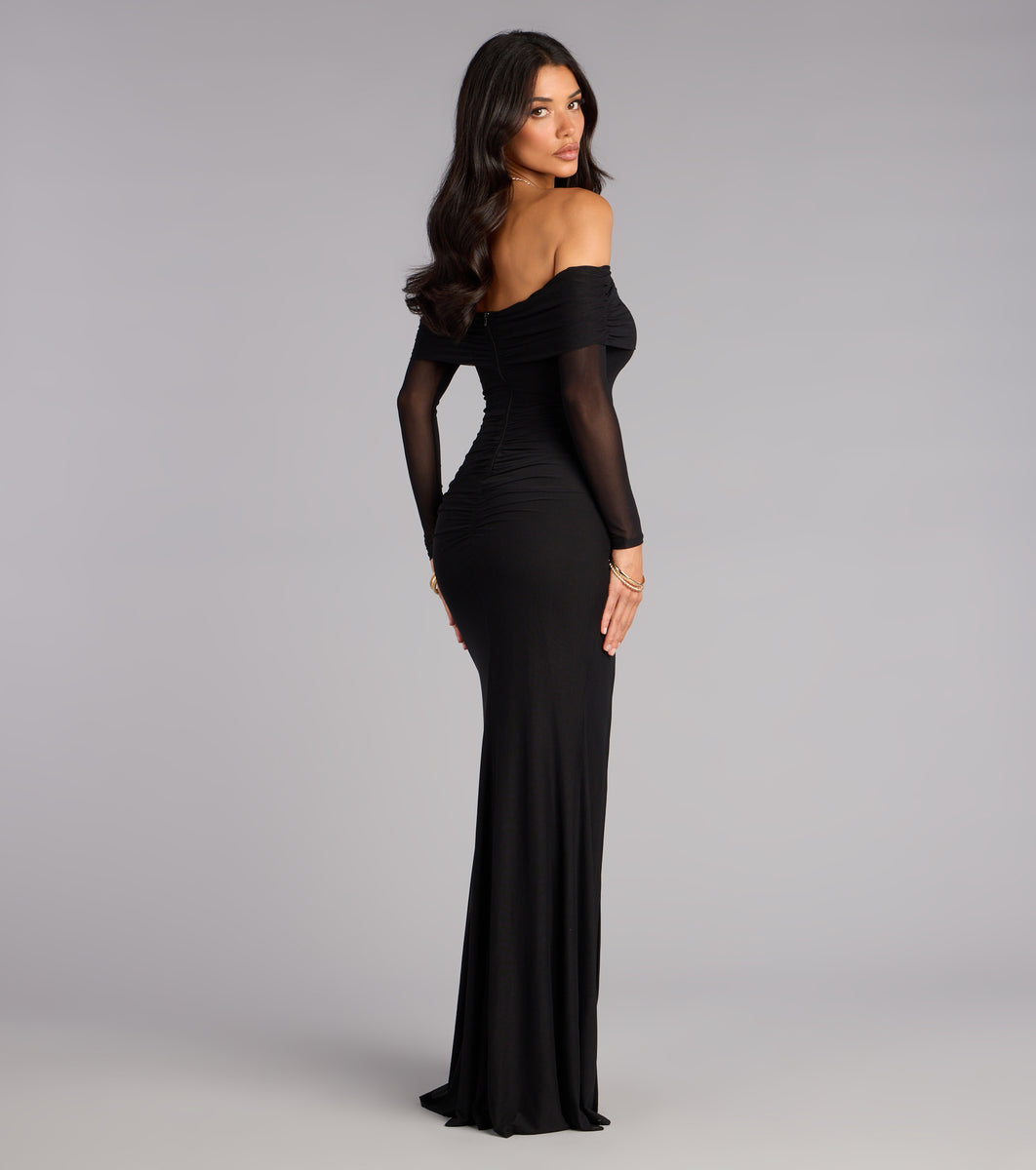 Sandy Off-The-Shoulder Mesh Formal Dress | Windsor Sandy Off-The-Shoulder Mesh Formal Dress | Windsor