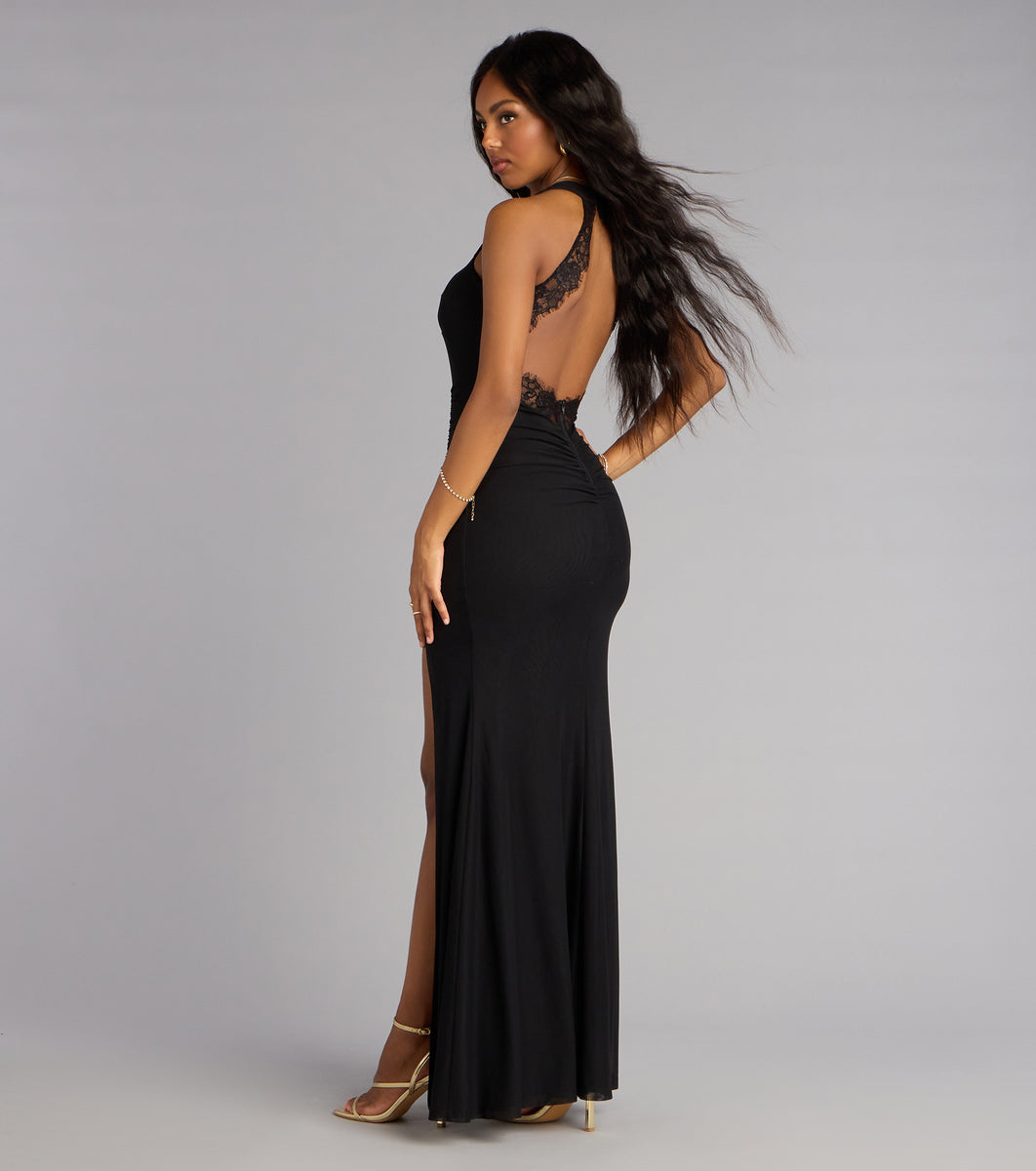 Windsor Everlee Mesh Open Back Formal Dress in Black | Size: Xs | Mesh Fabric/Sheer Mesh Fabric Windsor Everlee Mesh Open Back Formal Dress in Black | Size: Xs | Mesh Fabric/Sheer Mesh Fabric